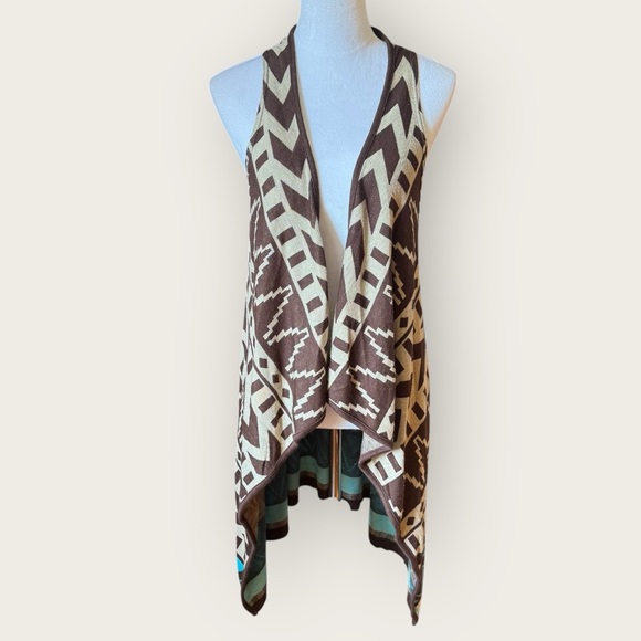 I'M In Love With Derek Jackets & Blazers - IM IN LOVE WITH DEREK Vest Southwestern Aztec Brown Tan Open Front S M